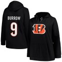 Joe Burrow Cincinnati Bengals Profile Damen-Pullover-Kapuzenpullover mit Spielernamen und -nummer in Übergröße – Schwarz