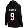 Joe Burrow Cincinnati Bengals Profile Damen-Pullover-Kapuzenpullover mit Spielernamen und -nummer in Übergröße – Schwarz