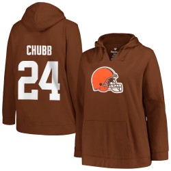 Nick Chubb Cleveland Browns Profile Damen-Pullover-Kapuzenpullover mit Spielernamen und -nummer in Übergröße – Braun