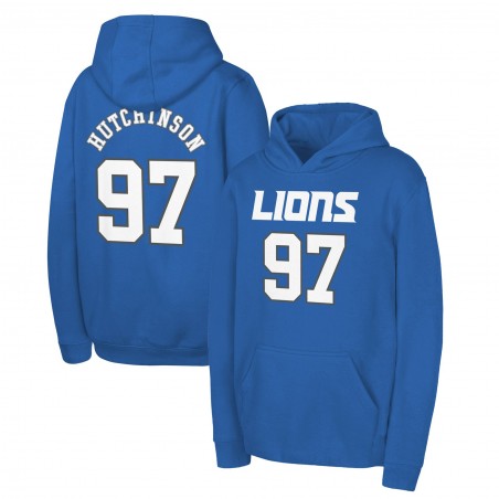 Aidan Hutchinson Detroit Lions Youth Mainliner Spielername und Nummer Pullover Hoodie – Blau