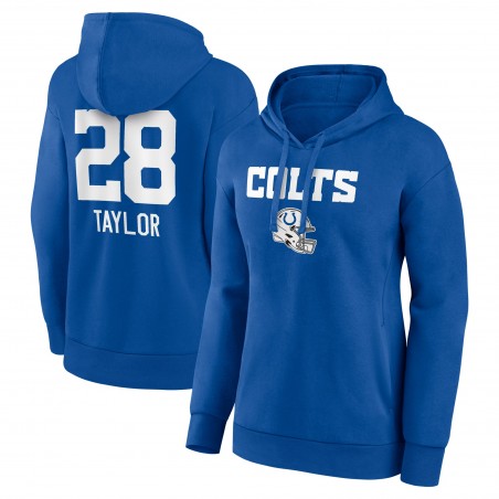 Jonathan Taylor Indianapolis Colts Frauen-Team-Wordmark-Spielernamen- und -nummer-Pullover-Hoodie – Royalblau