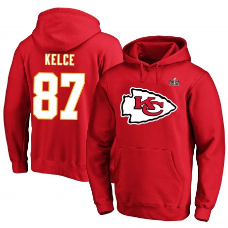 Travis Kelce Kansas City Chiefs Fanatics Super Bowl LVIII Big & Tall Pullover-Hoodie mit Namen und Nummer – Rot