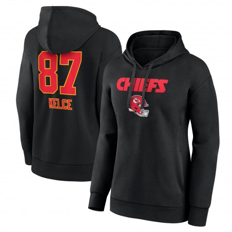 Travis Kelce Kansas City Chiefs Damen-Pullover-Hoodie mit Team-Wordmark-Spielername und -nummer – Schwarz