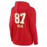 Travis Kelce Kansas City Chiefs Damen-Pullover-Kapuzenpullover mit Wortmarke und Spielernummer – Rot