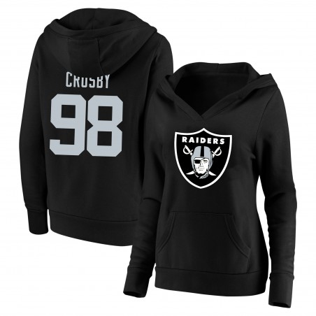 Maxx Crosby Las Vegas Raiders Fanatics Damen-Pullover-Hoodie mit Spielername und -nummer in Übergröße mit V-Ausschnitt – Schwarz