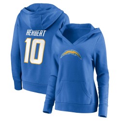 Justin Herbert Los Angeles Chargers Fanatics Damen-Pullover-Hoodie mit Spielersymbol, Name und Nummer, V-Ausschnitt – Puderblau