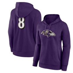 Lamar Jackson Baltimore Ravens Fanatics Damen-Pullover-Hoodie mit Spielersymbol, Name und Nummer – Lila