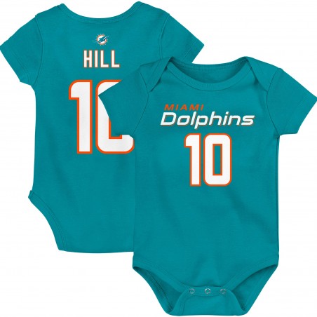 Tyreek Hill Miami Dolphins Mainliner-Body mit Spielernamen und Nummer für Neugeborene und Kleinkinder – Aqua