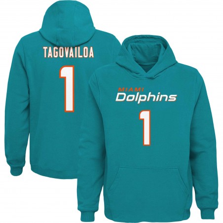 Tua Tagovailoa Miami Dolphins Youth Mainliner Spielername und Nummer Pullover Hoodie – Aqua