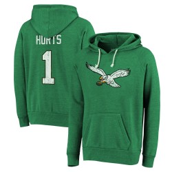 Jalen Hurts Philadelphia Eagles Majestic Threads Name & Number Tri-Blend Pullover Hoodie – Kelly Green