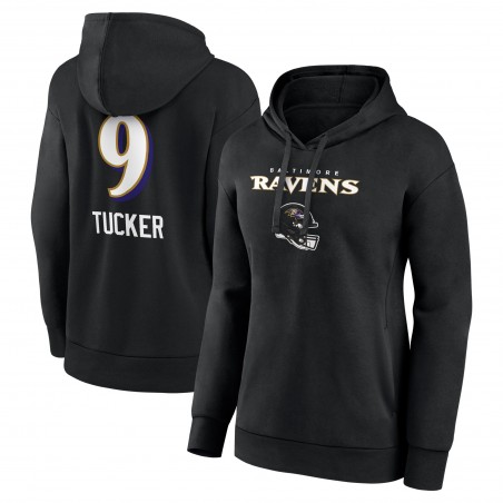 Justin Tucker Baltimore Ravens Damen-Pullover-Hoodie mit Team-Wordmark-Spielername und -nummer – Schwarz