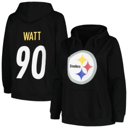 T.J. Watt Pittsburgh Steelers Profile Damen-Pullover-Kapuzenpullover mit Spielernamen und -nummer in Übergröße – Schwarz