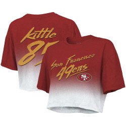 George Kittle San Francisco 49ers Majestic Threads Dip-Dye-Crop-Top für Damen mit Spielernamen und -nummer – Scharlachrot/Weiß