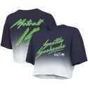 DK Metcalf Seattle Seahawks Majestic Threads Dip-Dye-Crop-Top für Damen mit Spielernamen und -nummer – Marineblau/Weiß