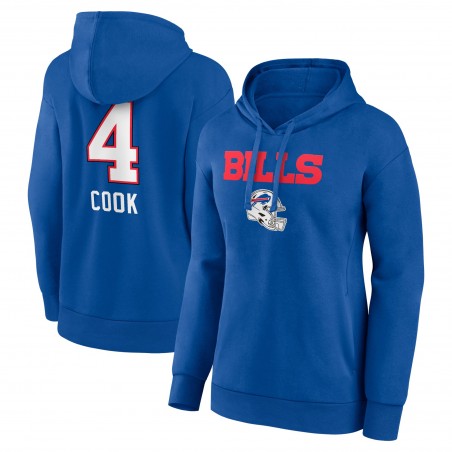 James Cook Buffalo Bills Damen-Pullover-Hoodie mit Team-Wordmark-Spielername und -nummer – Royalblau