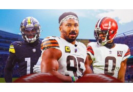 Browns' Myles Garrett spielt mit dem George Pickens-Greg Newsome Rindfleisch